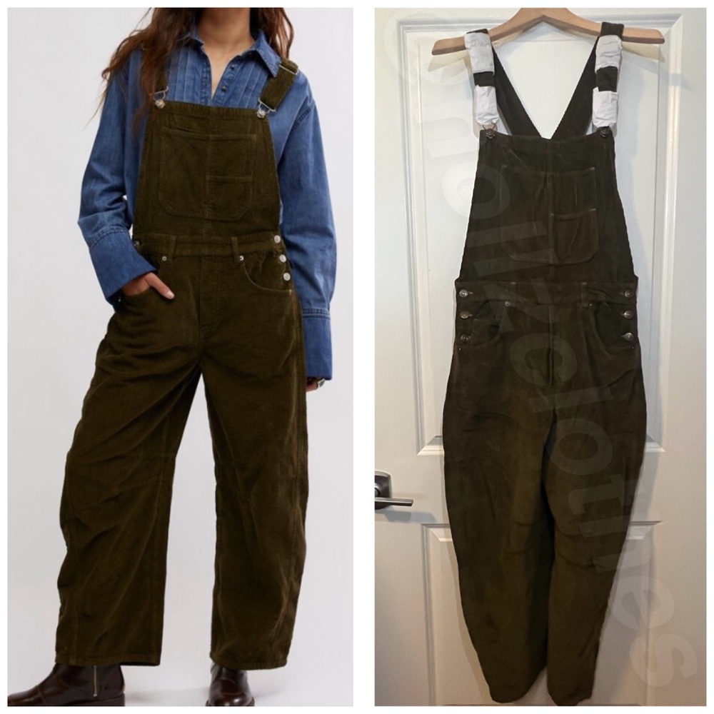 NWT Free People Olive Green Corduroy Jumpsuit - Picture 4 of 13